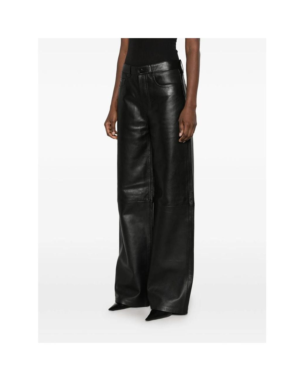 Lois Gray Leather Wide-Leg Trousers