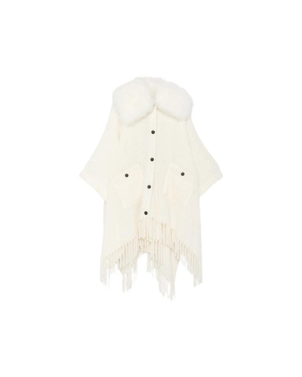 Moncler White Fringed Cape