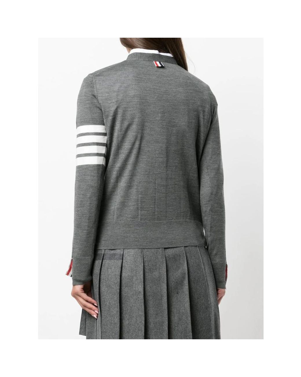 Thom Browne Gray Relaxed Fit Cardigan With Striped Detail