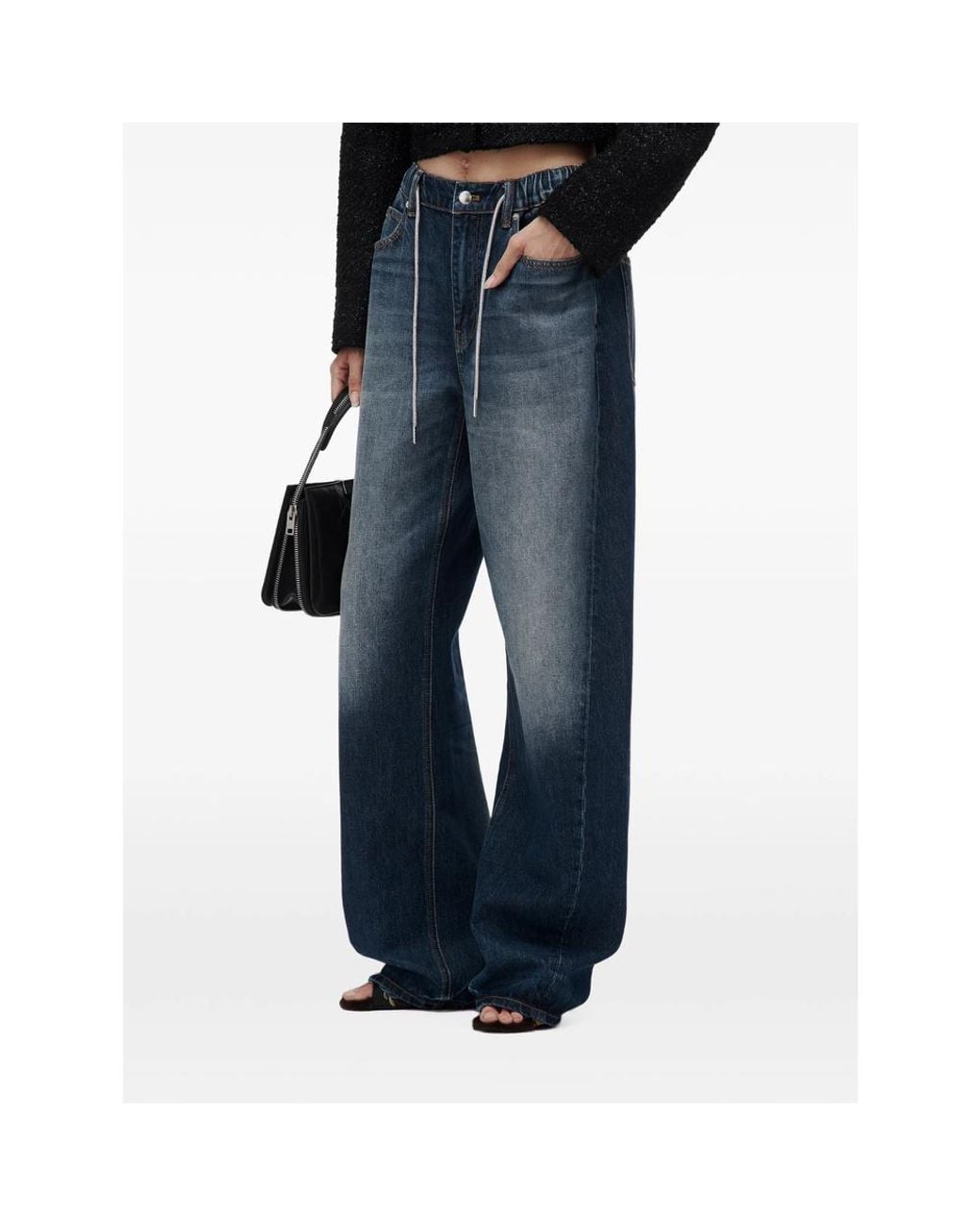 Alexander Wang Blue Rhinestone-Drawcord Balloon Jeans