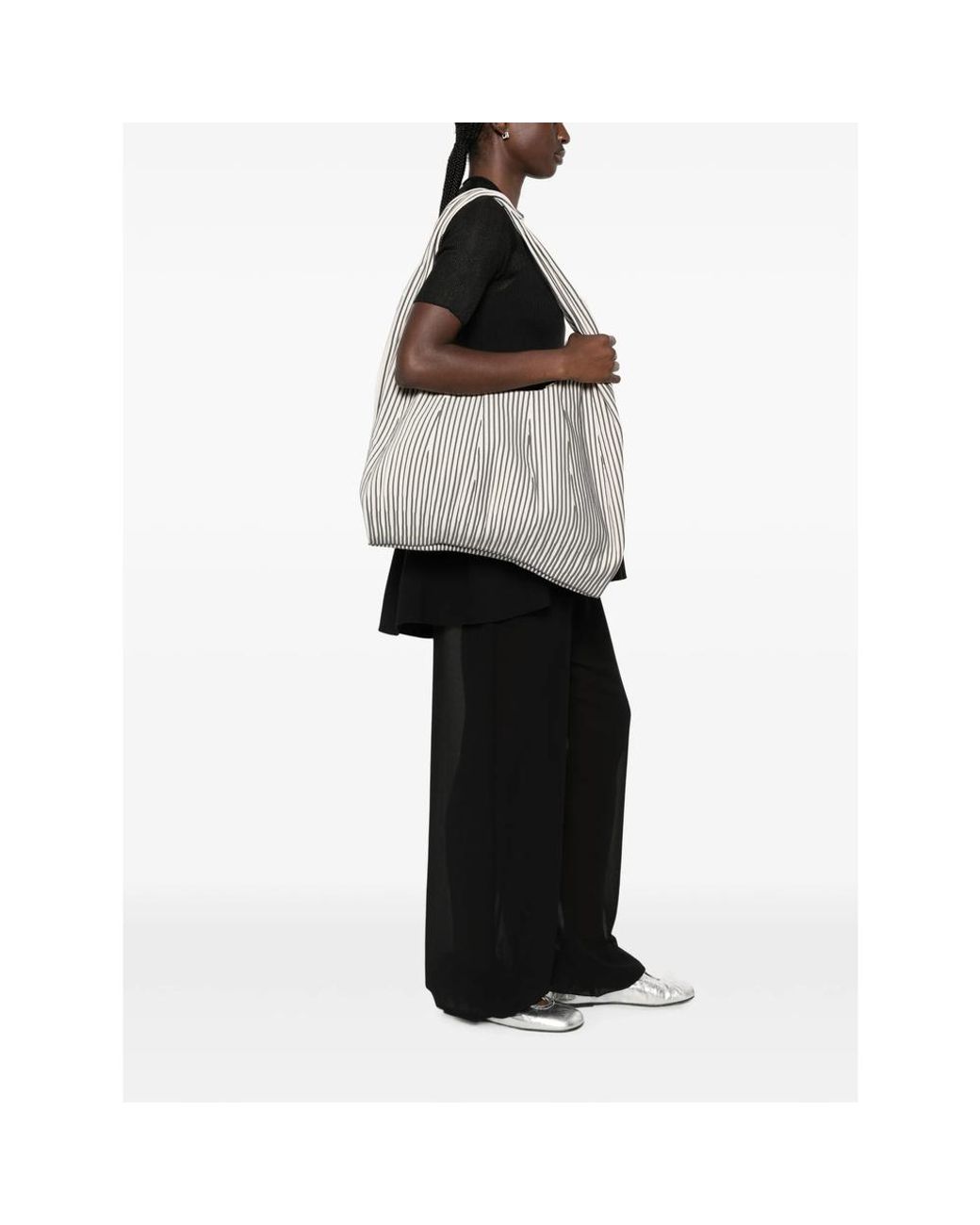 CFCL Gray Large Dayfuku Striped Pleated Shoulder Bag