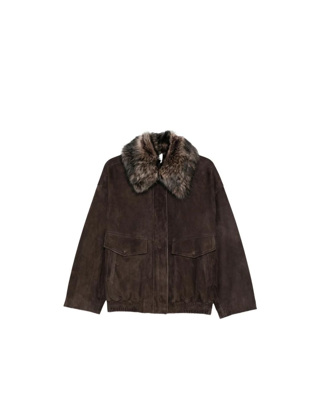 FURLING Brown Faux-Fur Collar Suede Bomber Jacket