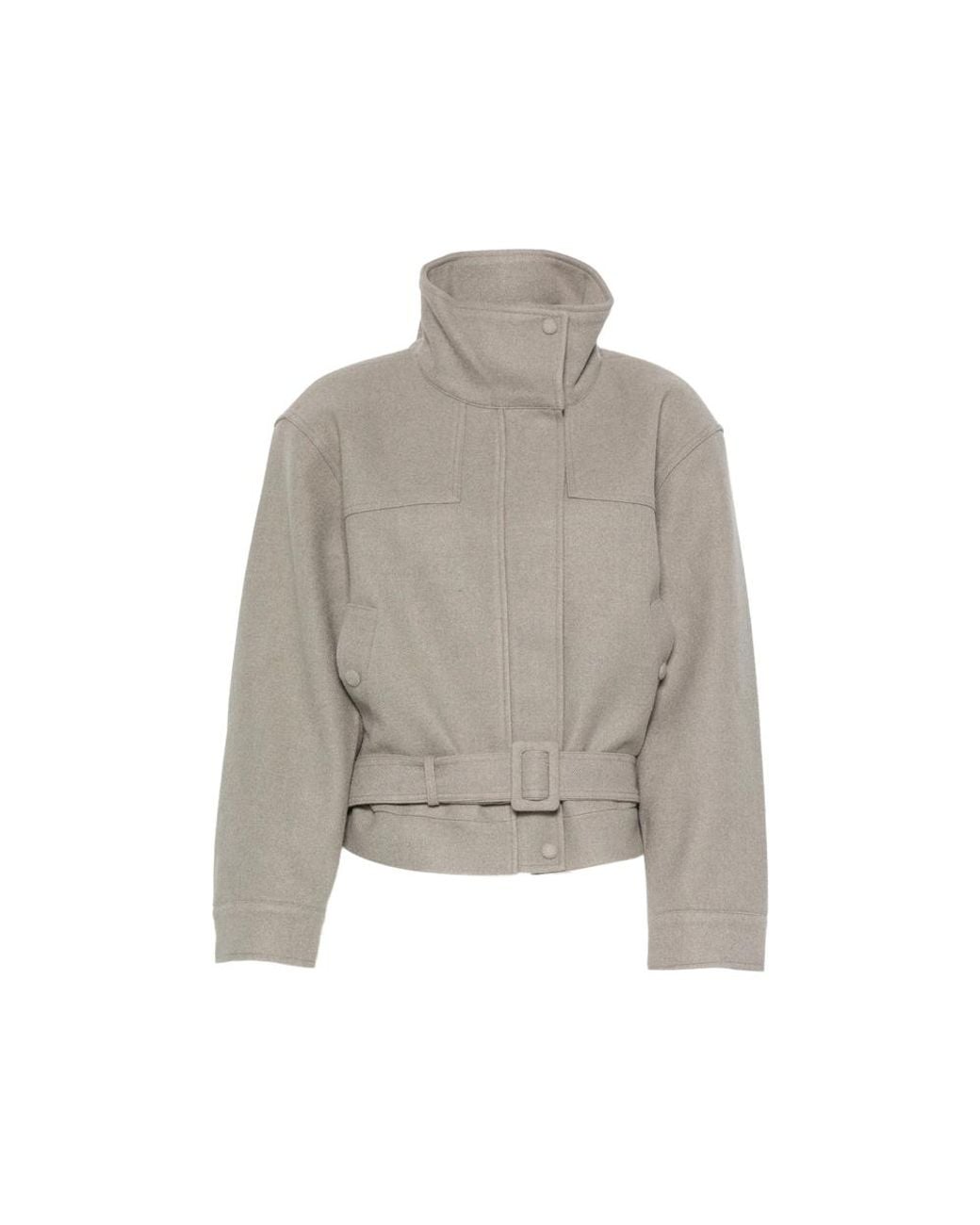 LA PISCINE Gray Belted High-Neck Bomber Jacket