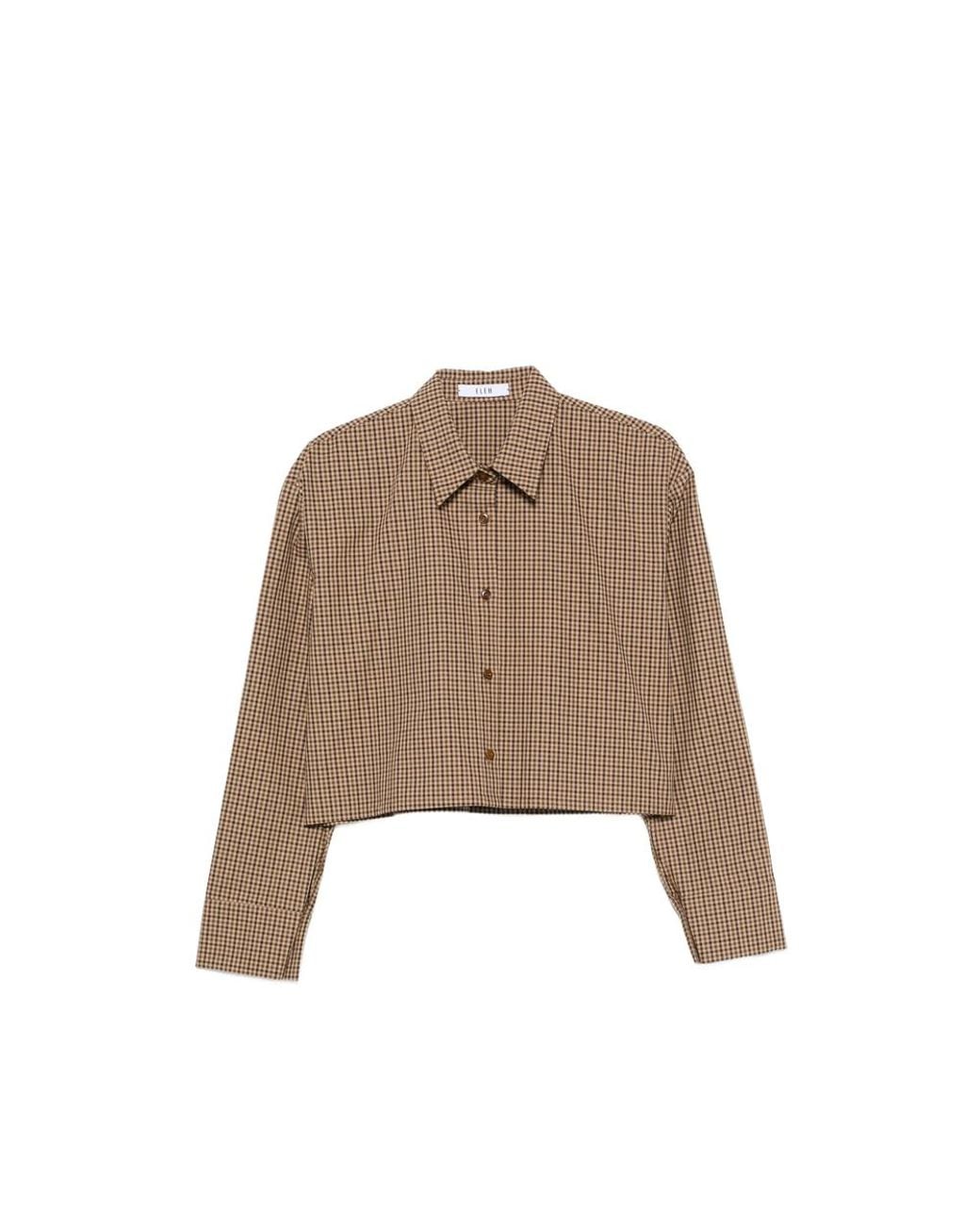 ELEH Brown Cropped Checked Shirt