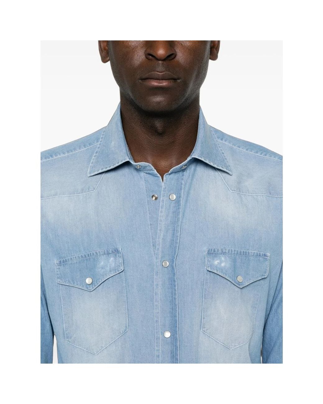 Sartorio Napoli Blue Western-Yoke Faded Shirt for men