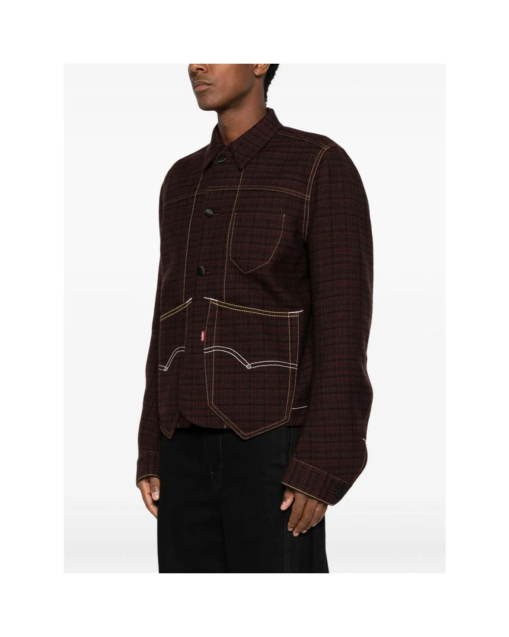 Junya Watanabe Brown X Levi's Check Contrast-Stitch Shirt Jacket for men