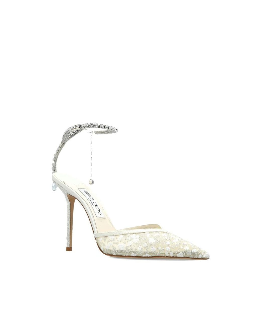 Jimmy Choo White Saeda Crystal-Embellished Pumps