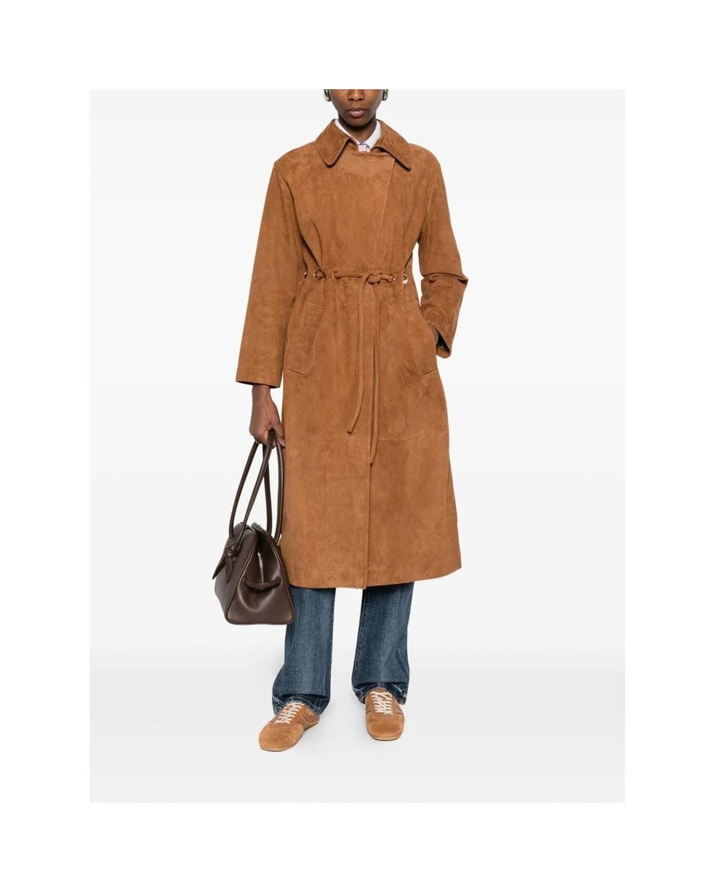 Ba&sh Brown Tie-Waist Leather Coat