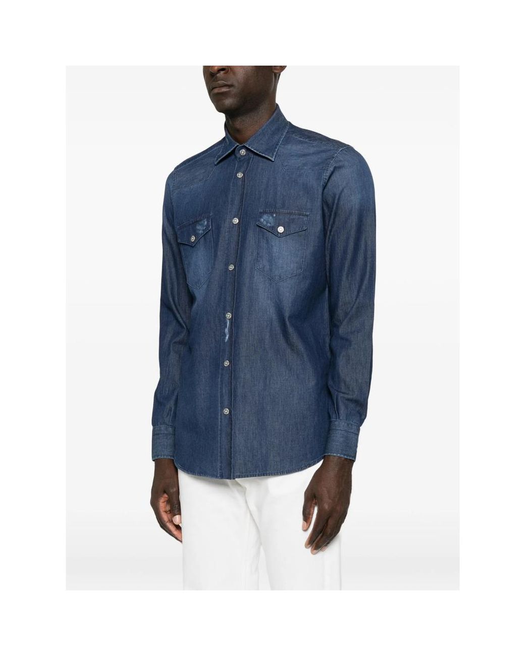 Sartorio Napoli Blue Faded Western-Style Shirt for men