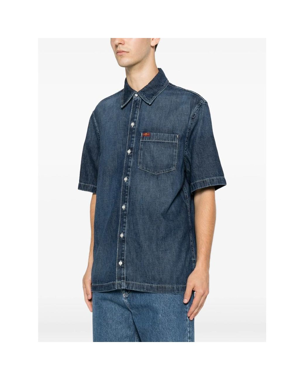 7 For All Mankind Blue Shirt Denim Short-Sleeve for men