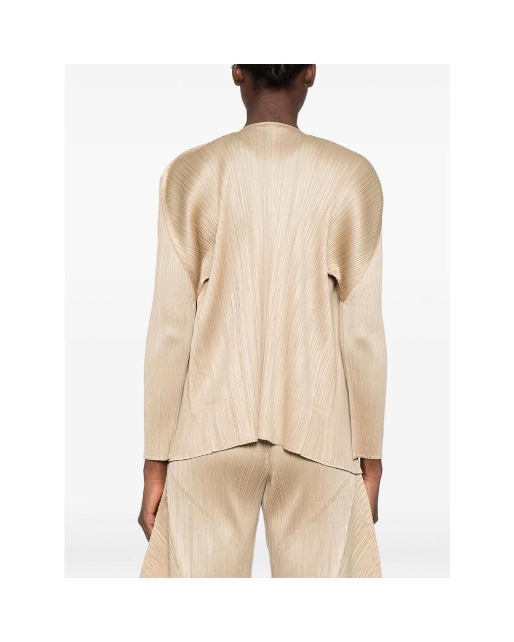 Pleats Please Issey Miyake Natural Pleated Long-Sleeve Top