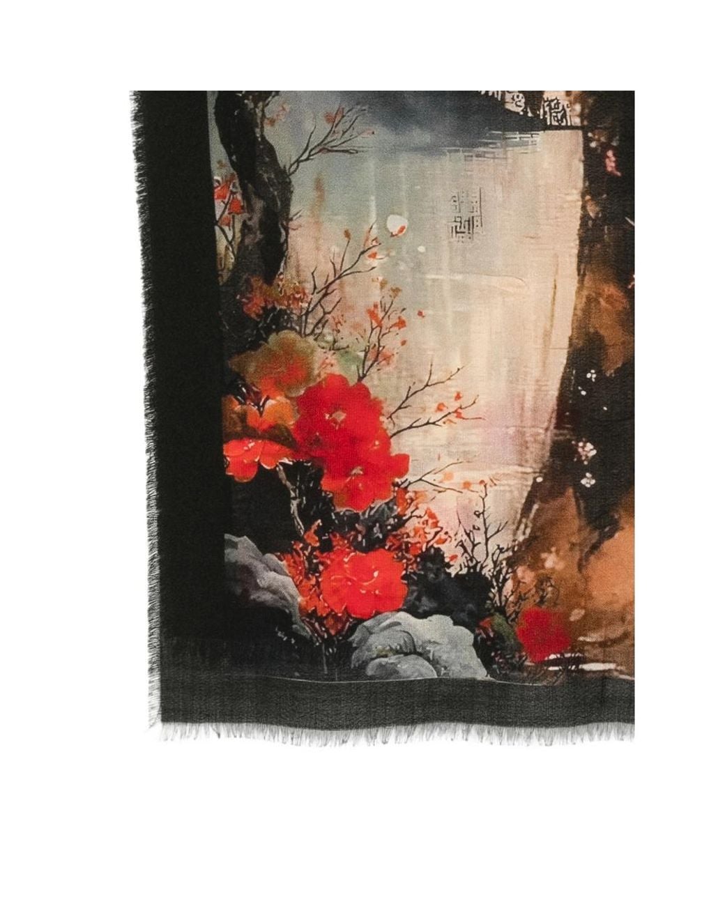D'Aniello Brown Graphic-Print Frayed Scarf