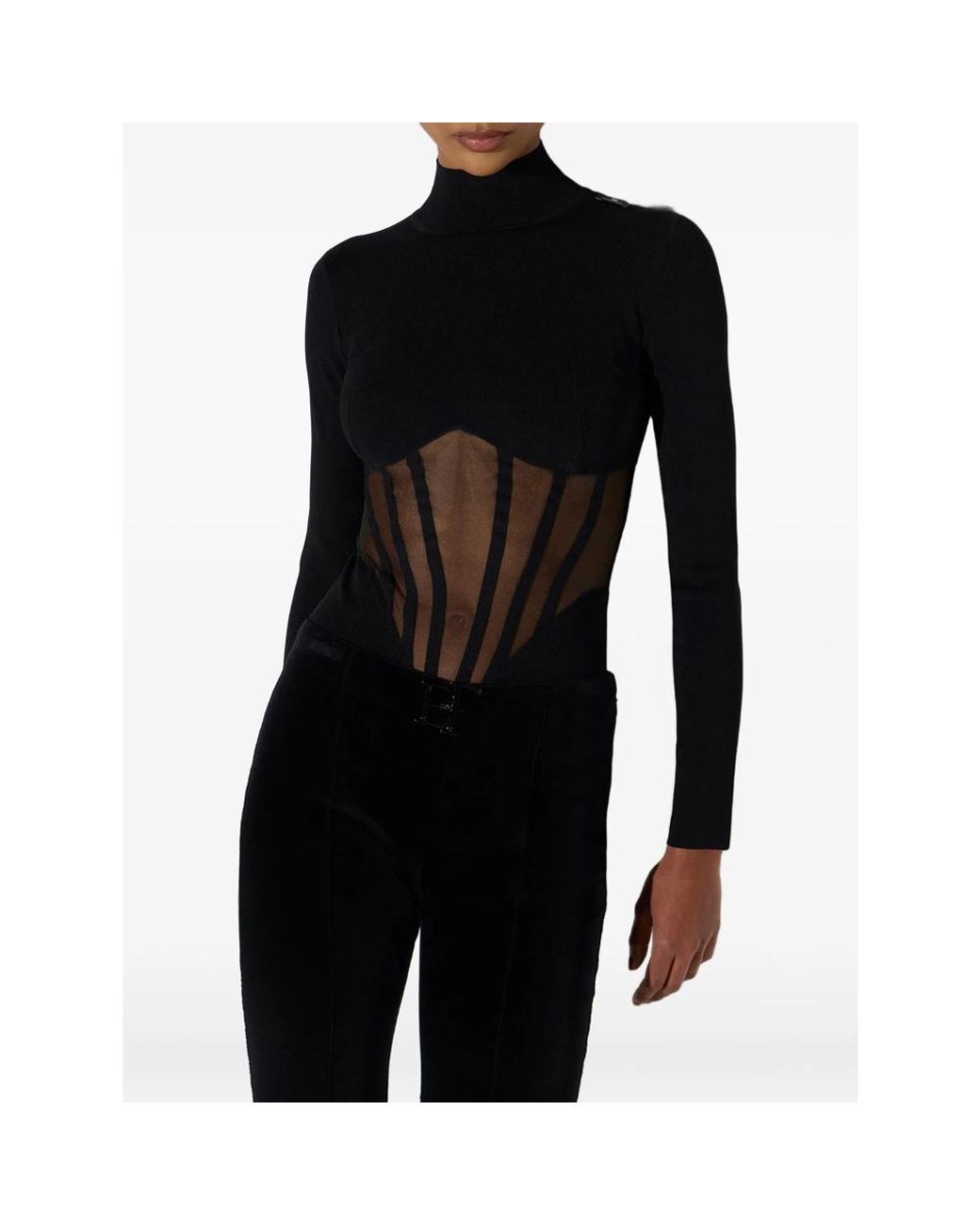 Elisabetta Franchi Black Knit Bustier Bodysuit
