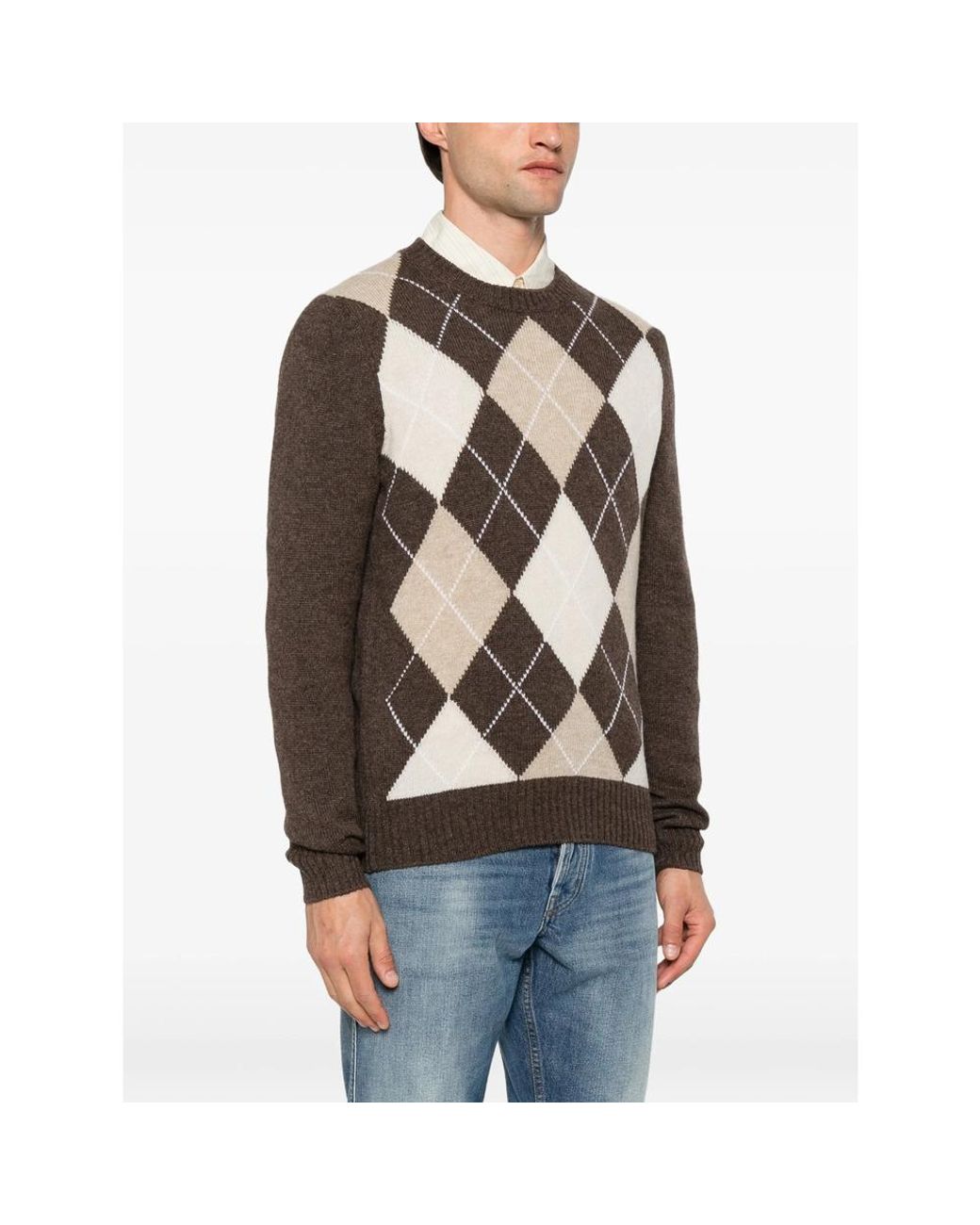 La Fileria Brown Argyle-Knit Sweater for men