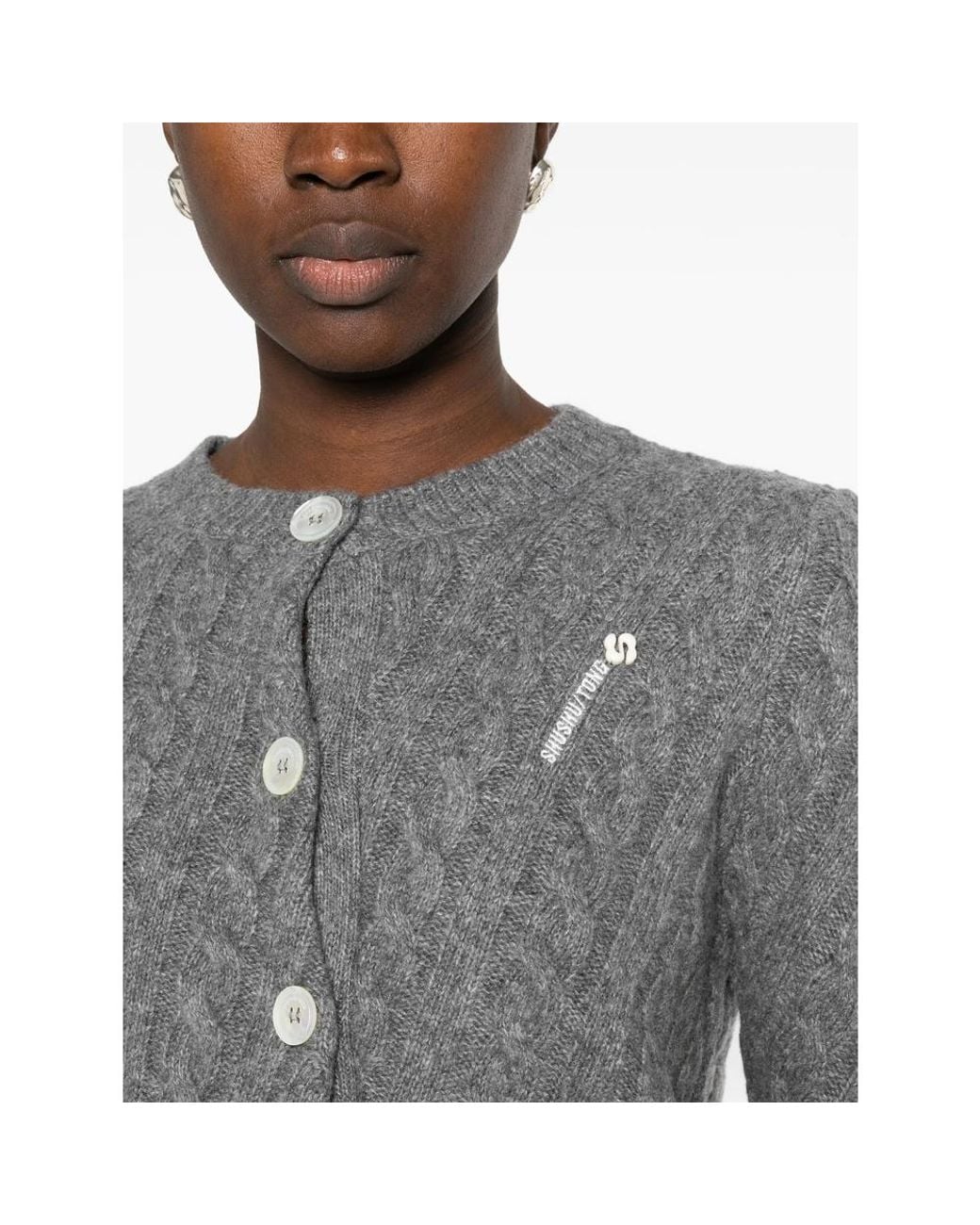 ShuShu/Tong Gray Cable-Knit Button-Up Cardigan