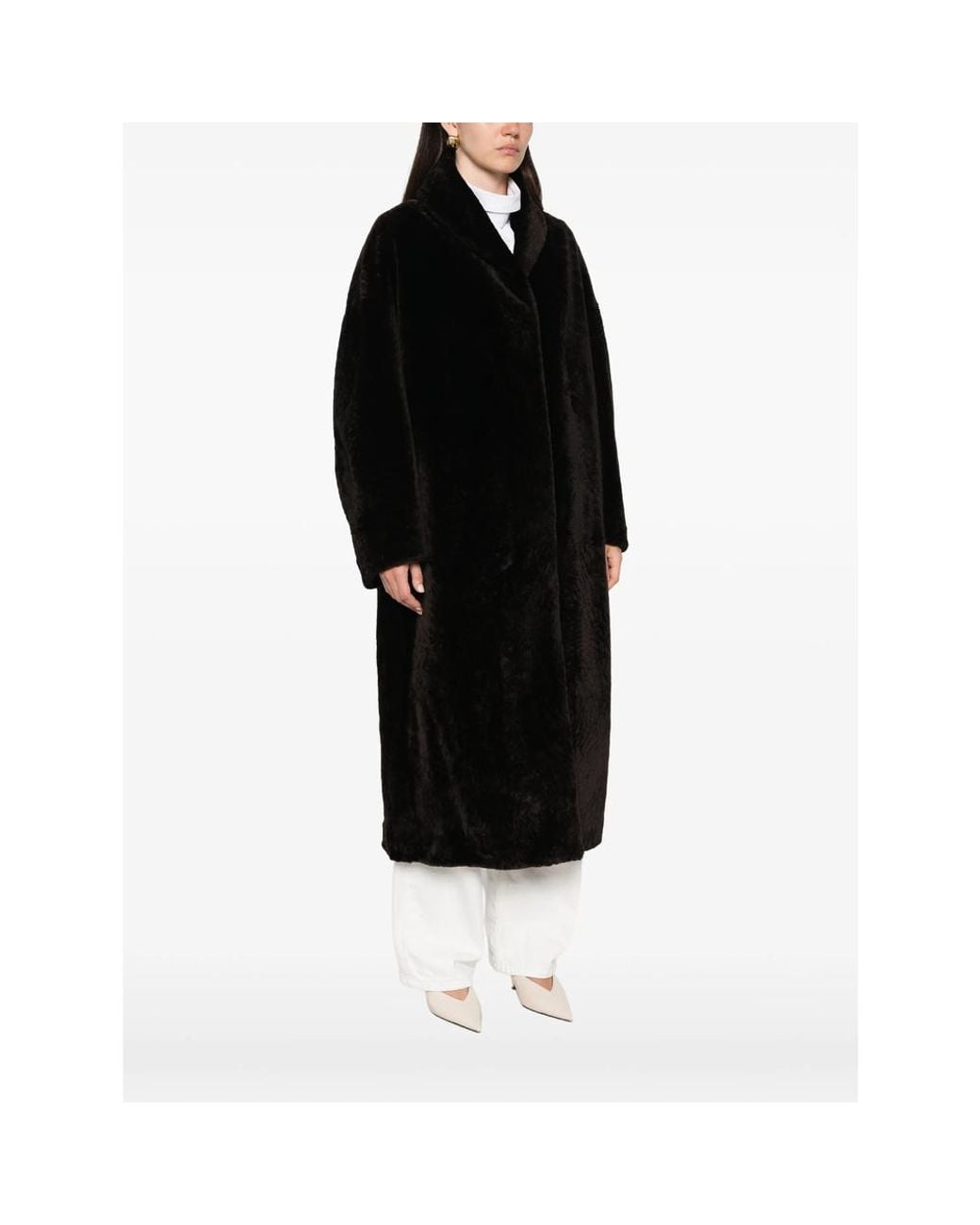 Rohe Black Shearling Shawl-Collar Coat