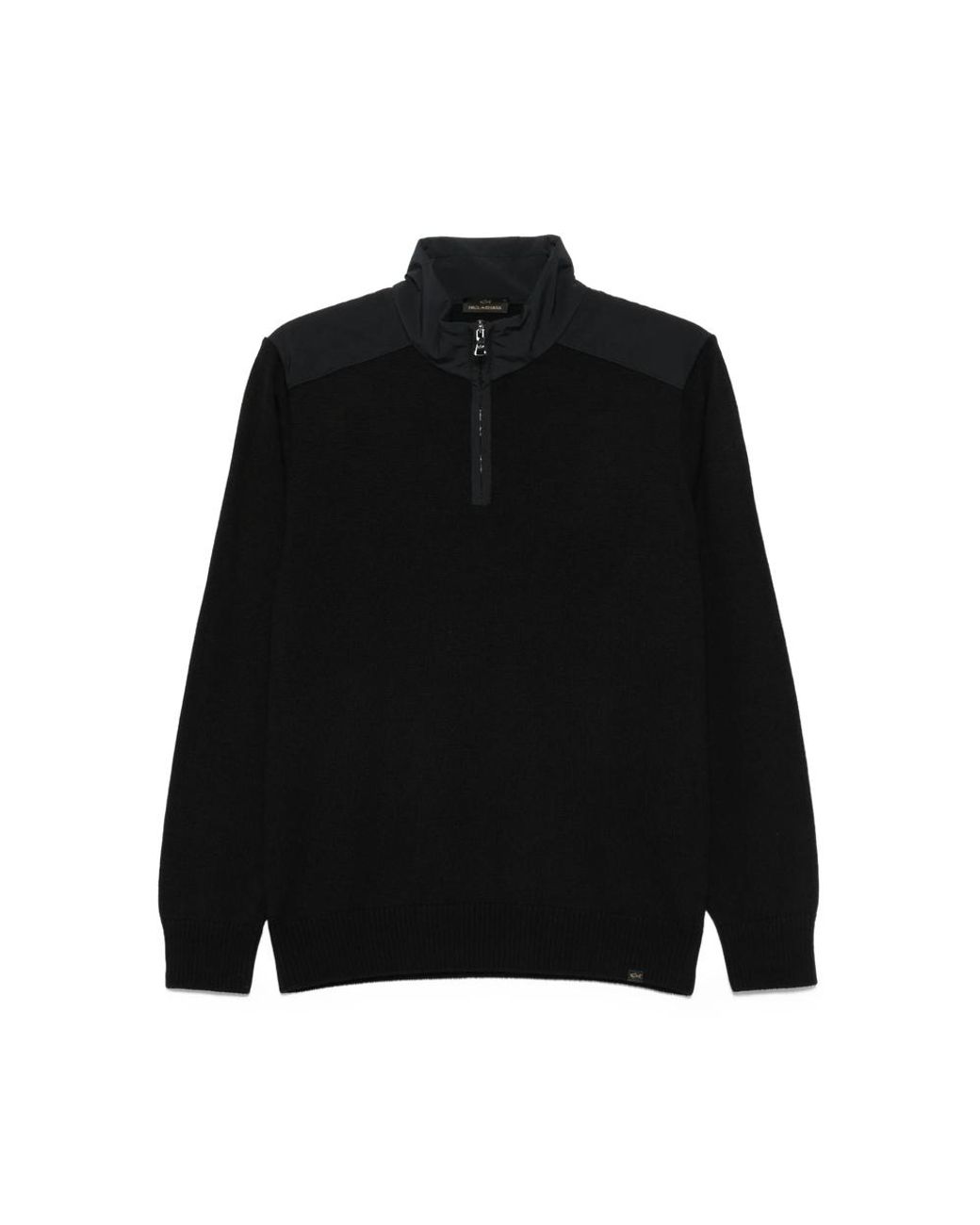 Paul & Shark Black High-Neck Wool Half-Zip Sweater for men
