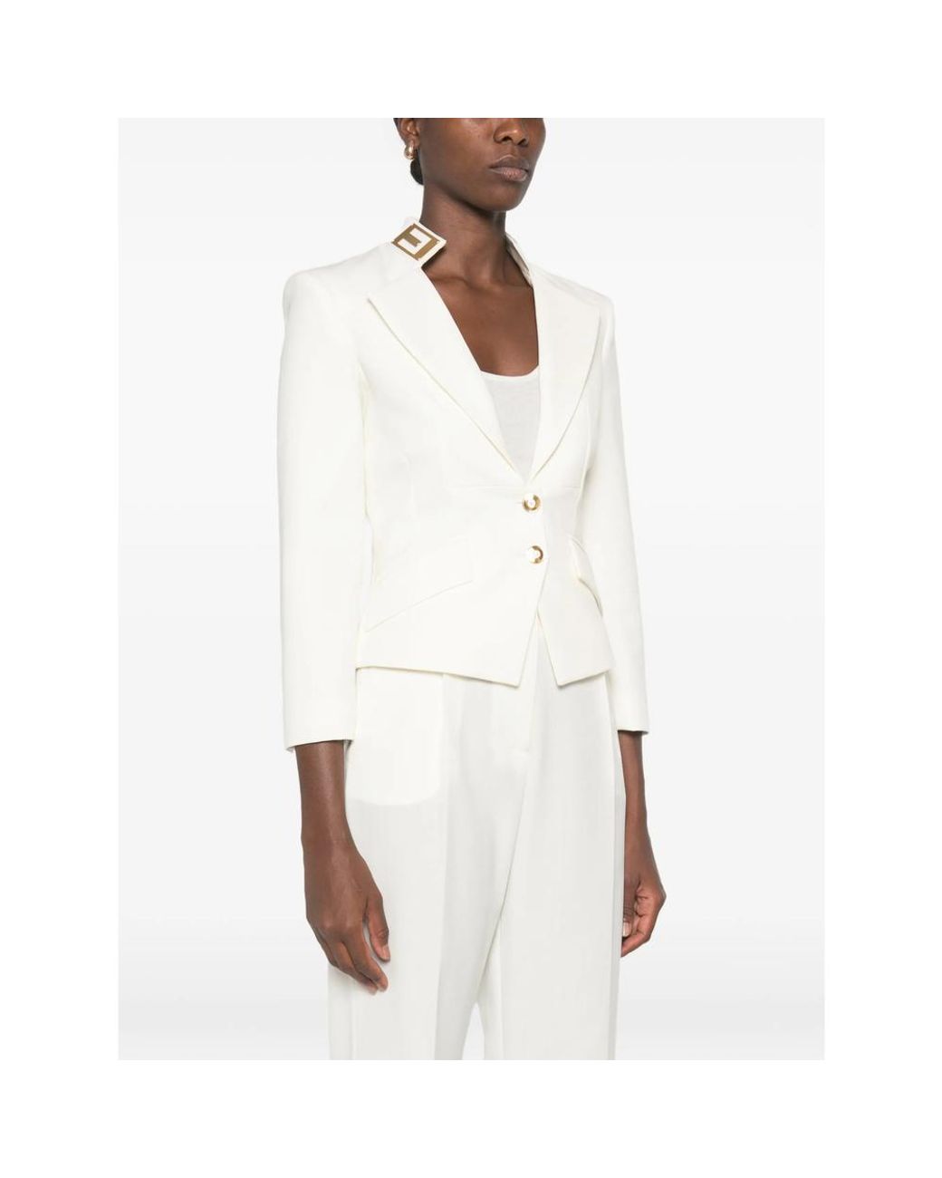 Elisabetta Franchi White Logo-Plaque Peak-Lapels Jacket