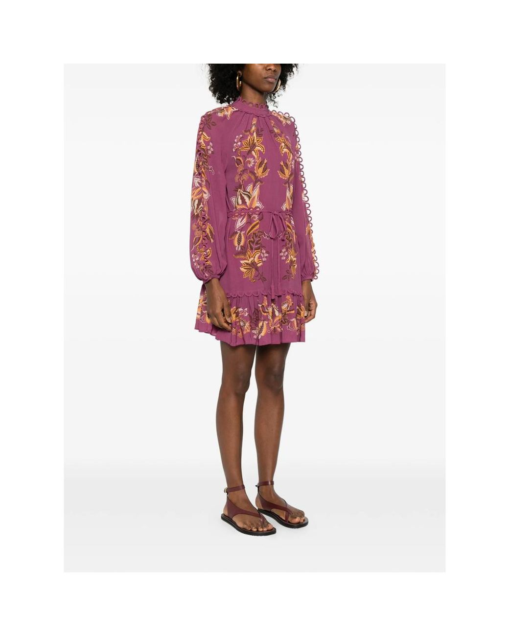 Farm Rio Purple Delicate Chintz Ruffled Mini Dress