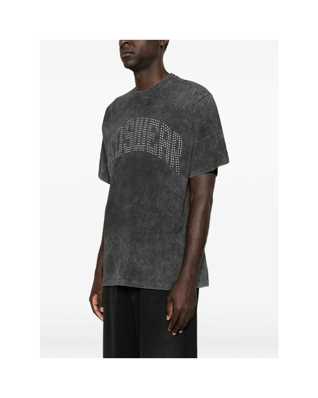 Gcds Black Logo-Studded Washed T-Shirt for men