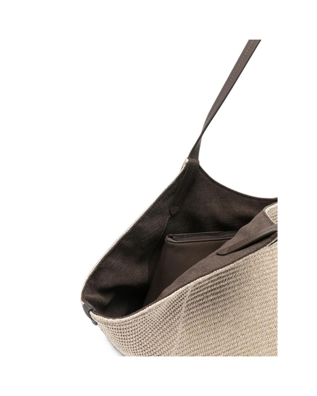 Brunello Cucinelli Natural Woven Leather-Trim Shoulder Bag