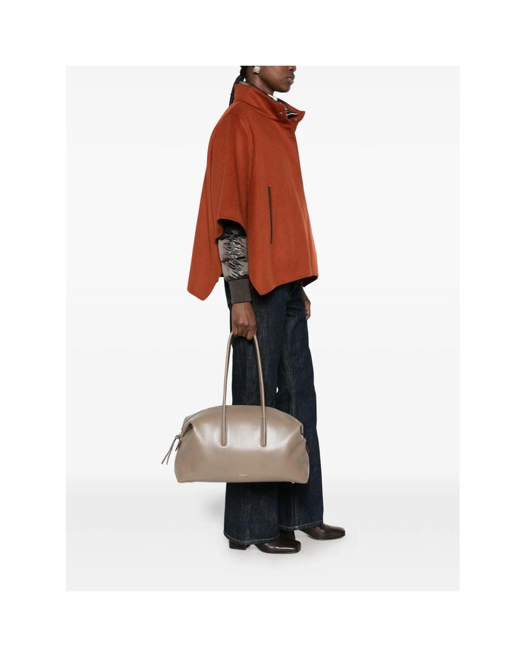 Moorer Brown High-Neck Cape Jacket