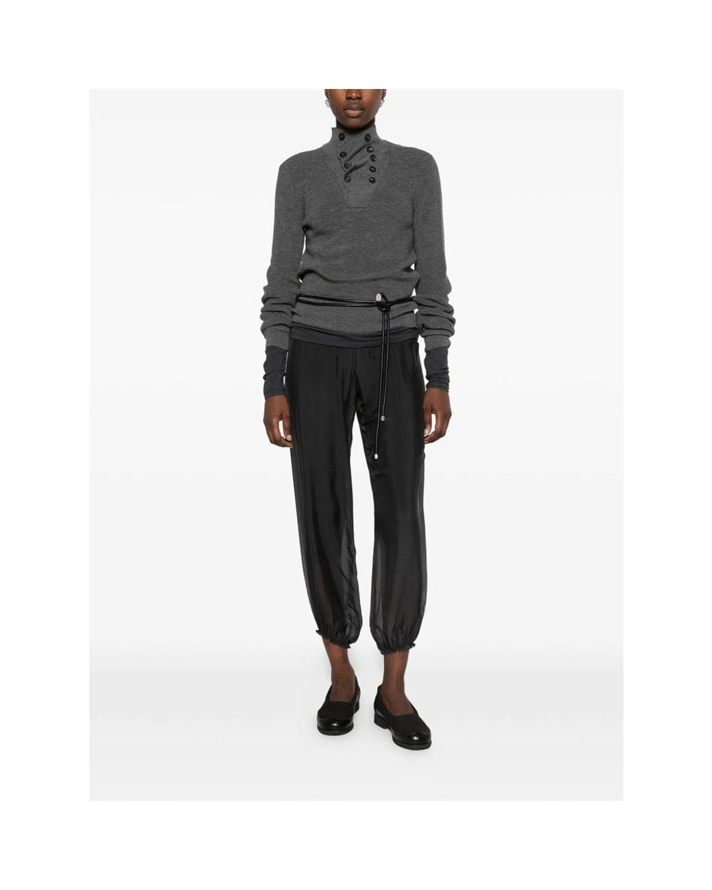 Paloma Wool Black Elasticated Ruffled-Trim Trousers
