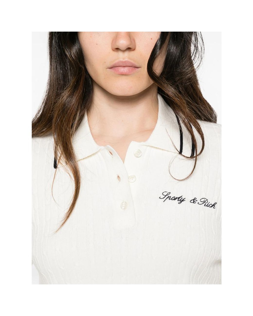 Sporty & Rich White Cable-Knit Polo Shirt