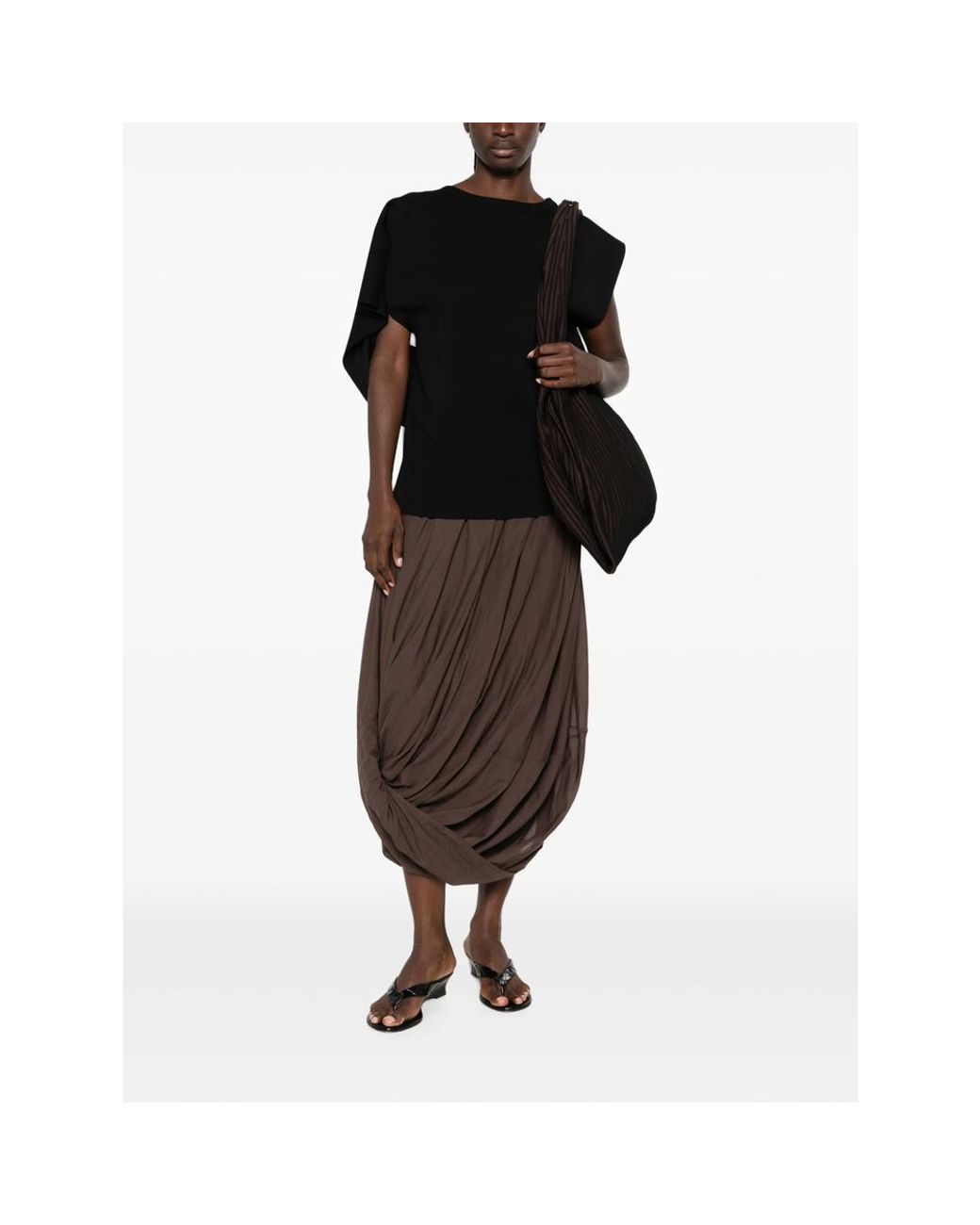 CFCL Black Ac Milan Draped Asymmetric-Sleeve Top