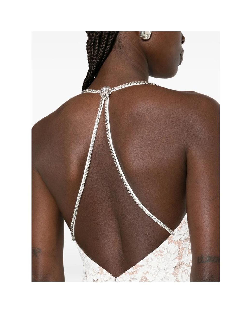 Self-Portrait White Feather-Trim Lace Midi Dress