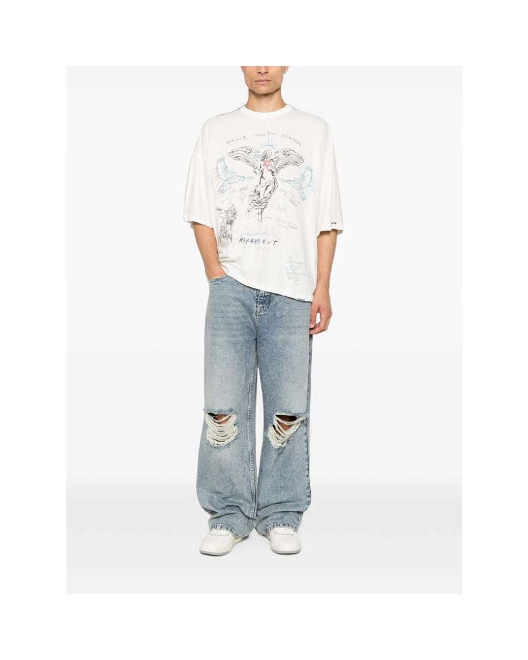 Represent Blue R3 Distressed Wide-Leg Jeans for men