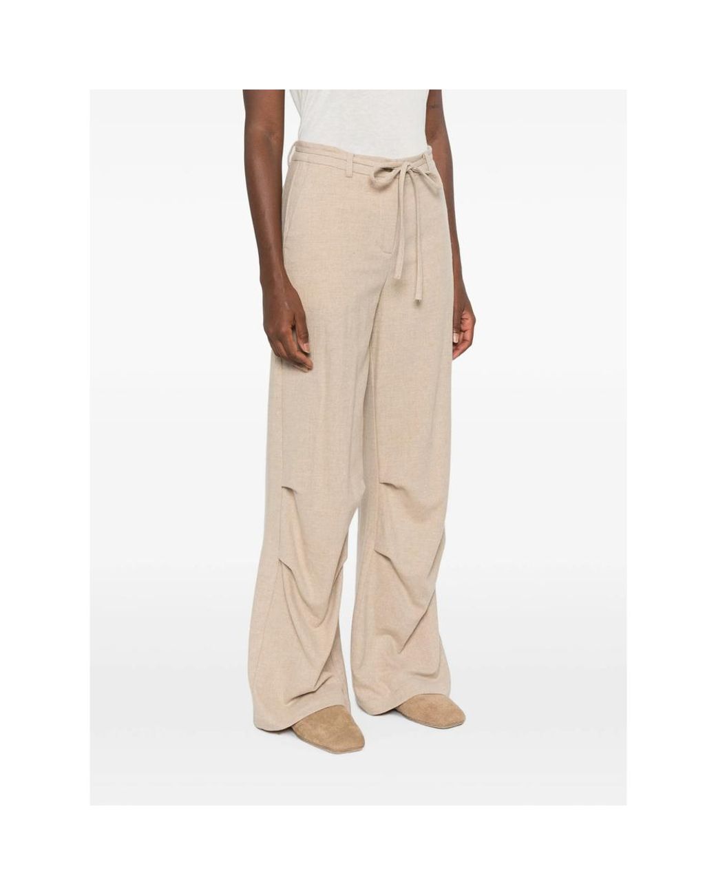 LE SULLY STUDIO Natural Pleated Drawstring-Fastening Trousers