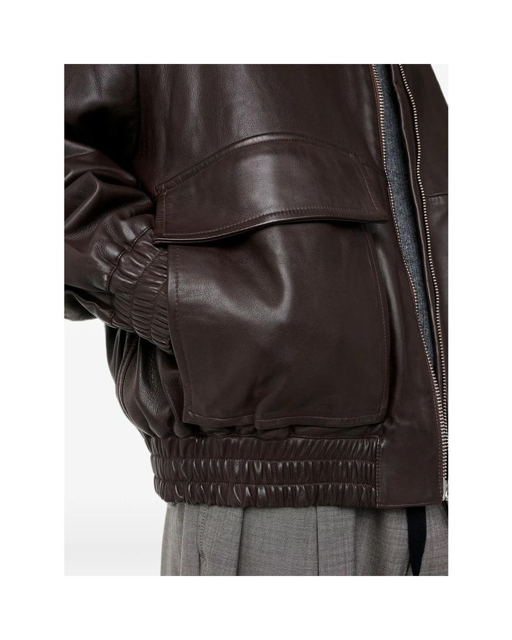 Studio Nicholson Brown Piston Leather Zip-Up Jacket for men