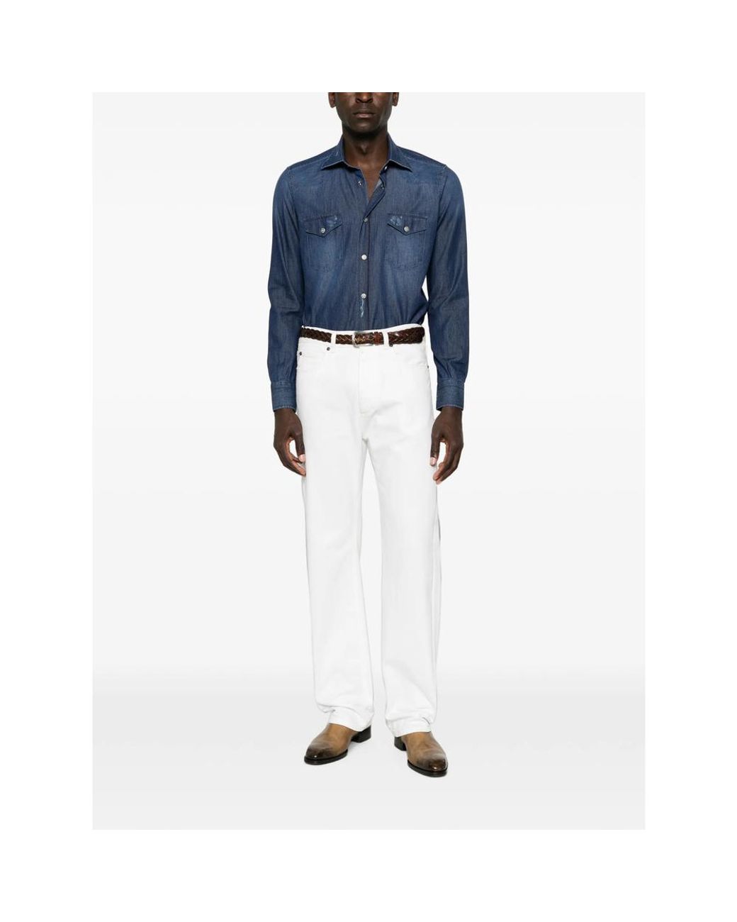 Sartorio Napoli Blue Faded Western-Style Shirt for men
