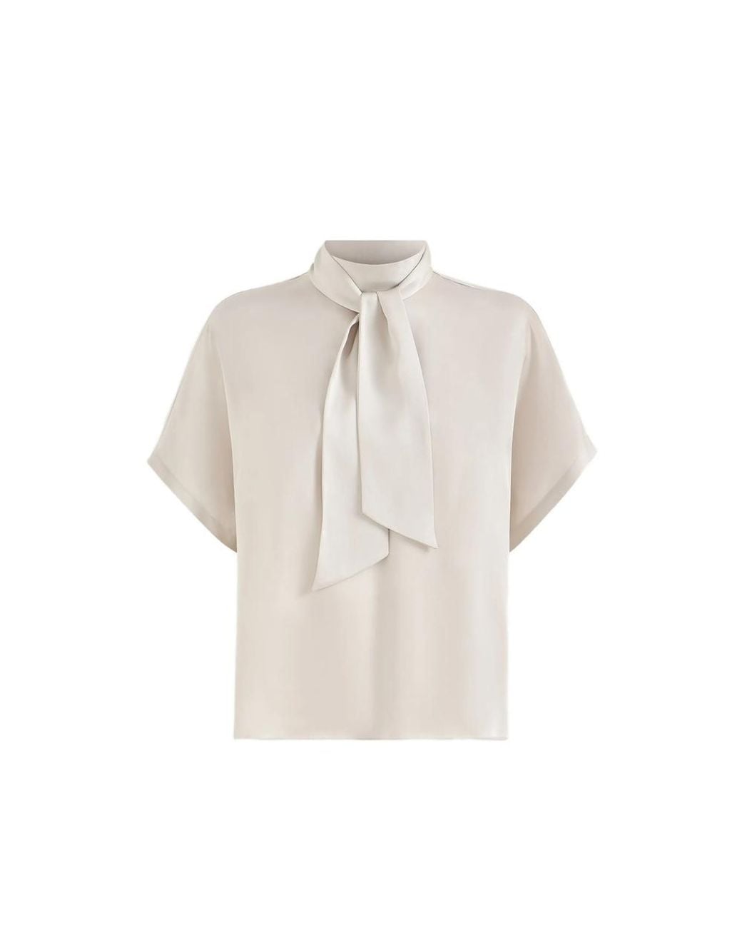 Brunello Cucinelli Natural Silk Satin High-Neck T-Shirt With Monili