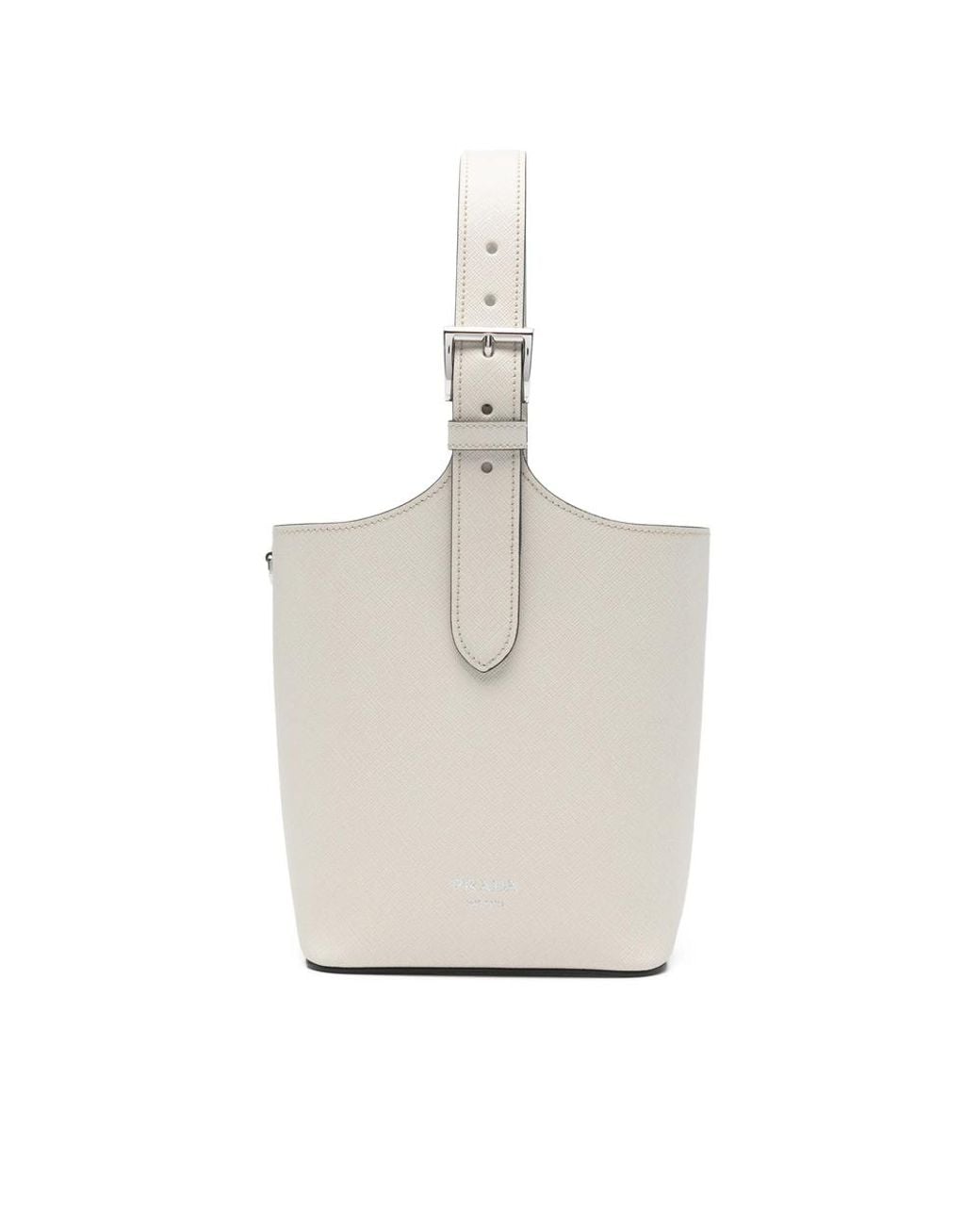 Prada White Logo-Print Bucket Bag