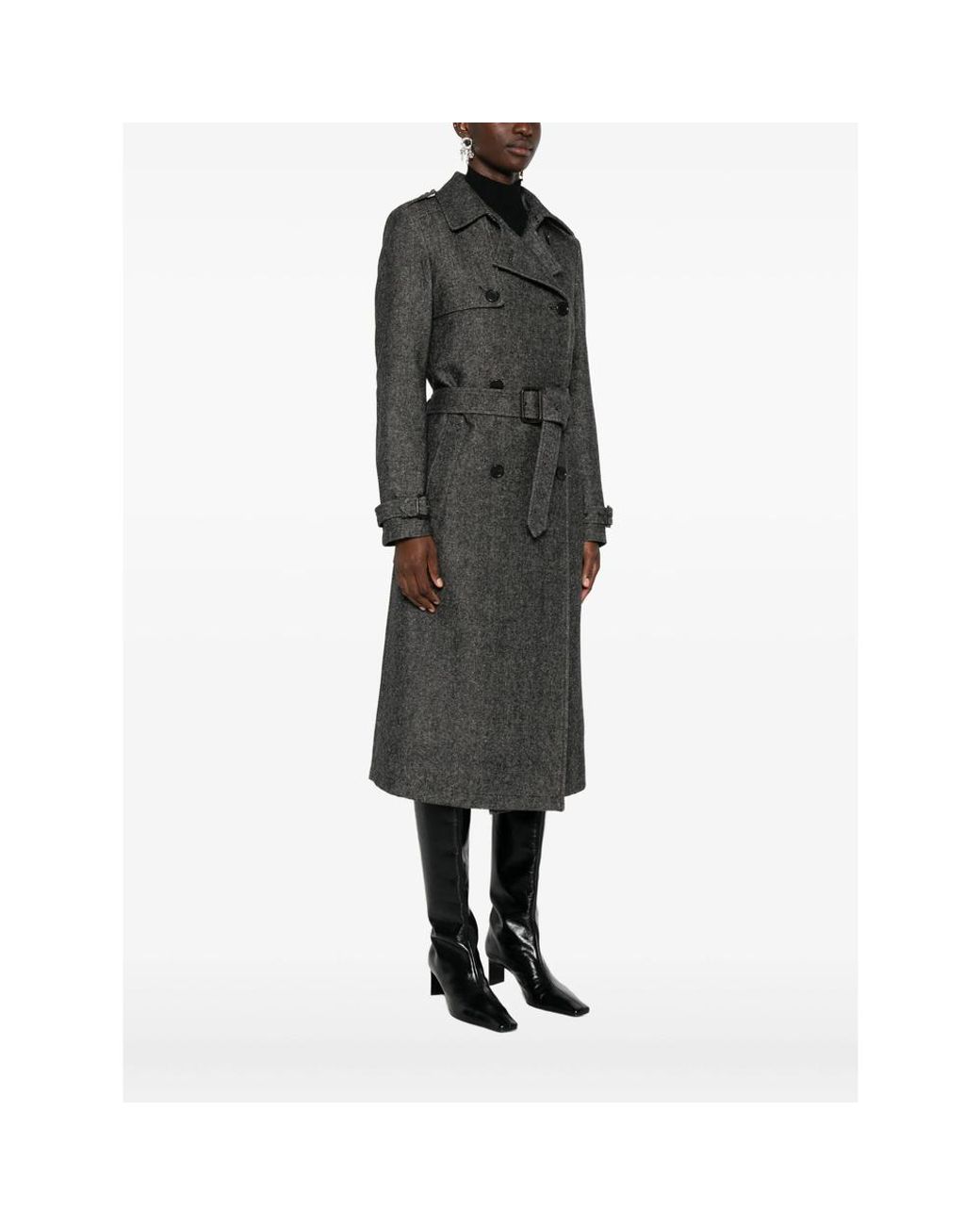 Eraldo Black Belted Double-Breasted Coat