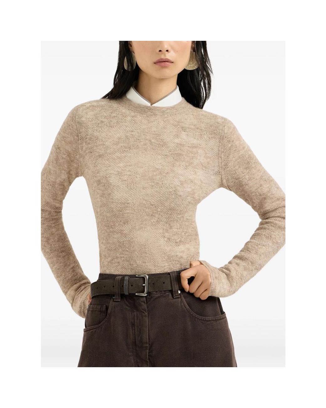 Brunello Cucinelli Natural Silk, Alpaca And Wool Flower-Lace Sweater