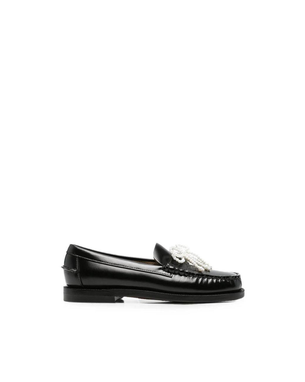 Sebago Black Faux-Pearl Bow-Embellished Loafers