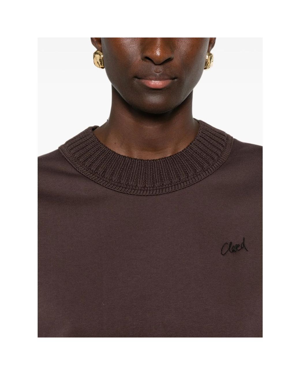 Closed Brown Ribbed-Trim Logo-Embroidered Sweatshirt