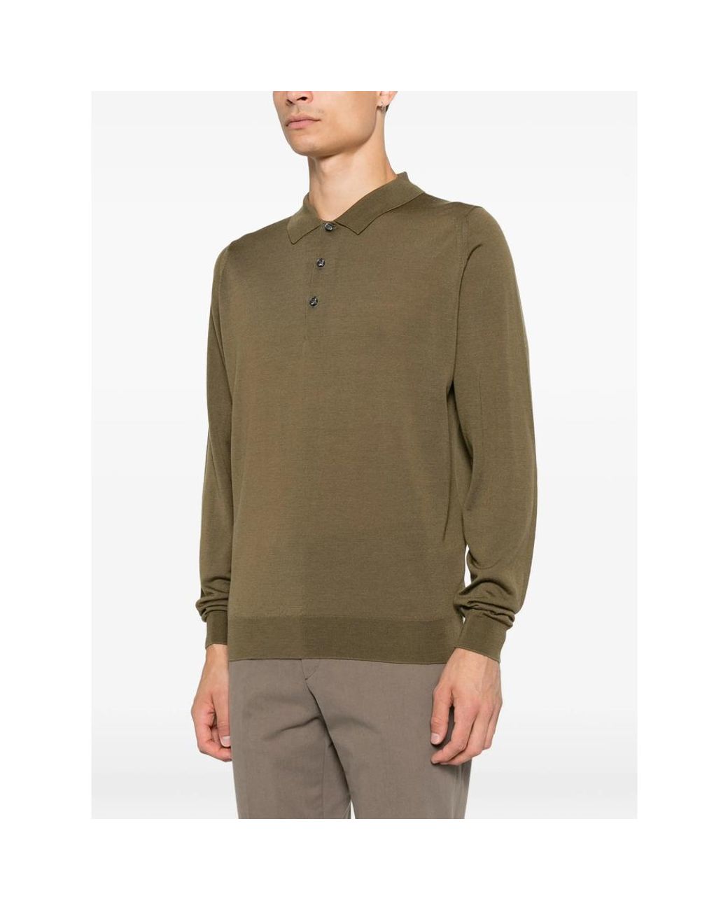 John Smedley Green Belper Long-Sleeve Knitted Polo Shirt for men
