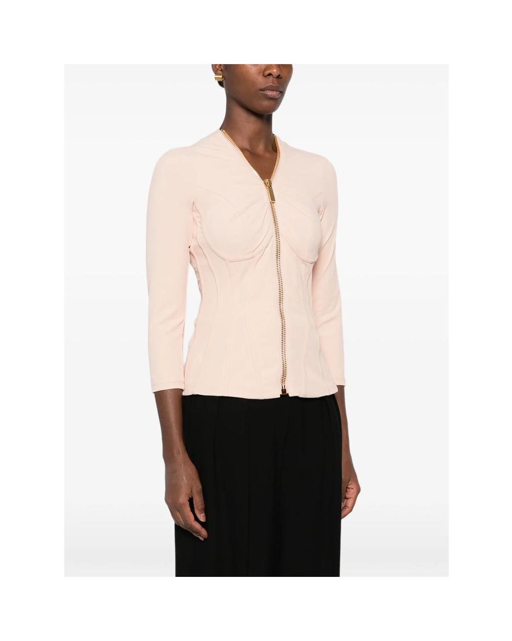 Elisabetta Franchi Natural Corset-Style Zip-Up Jacket