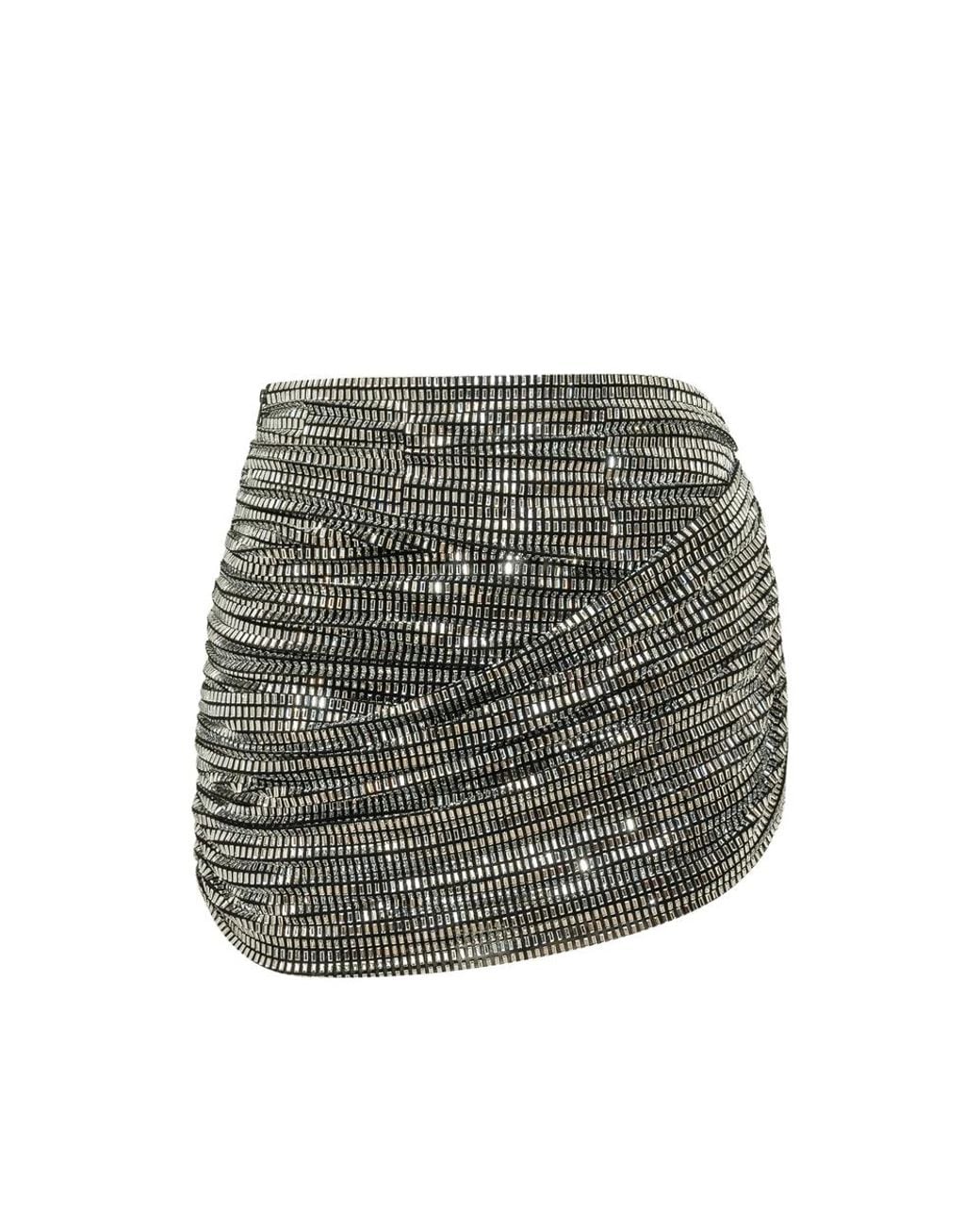 Self-Portrait Gray Crystal-Embellished Ruched Mini Skirt