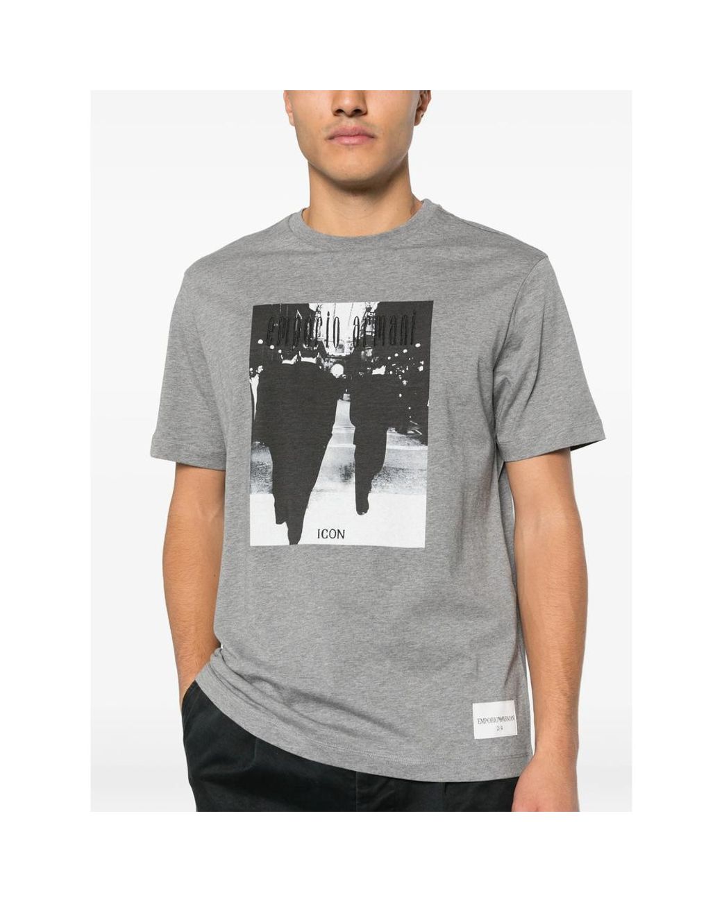 Emporio Armani Gray Graphic Print Crew Neck T-Shirt for men