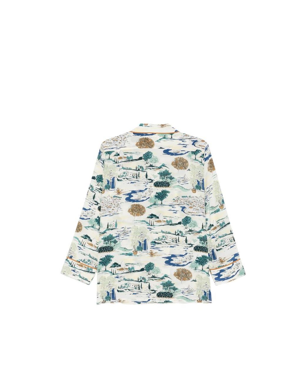 Olivia Von Halle Blue Yves Cadaqués Landscape-Print Pajamas