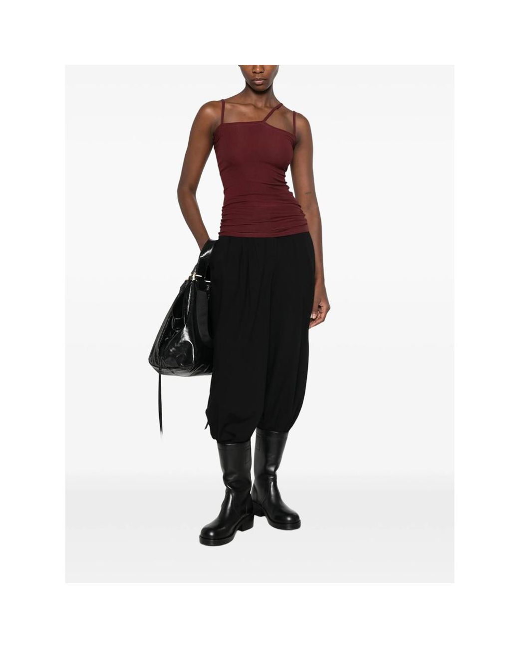 Baserange Red Ribbed Asymmetric Tank Top