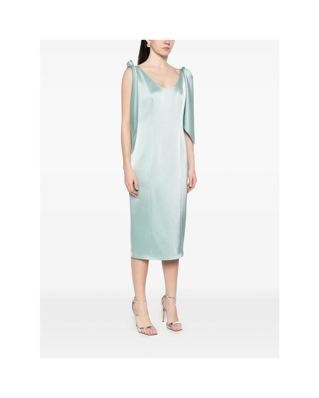Fely Campo Blue Draped Midi Dress