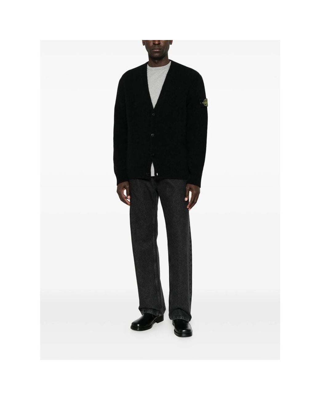 Stone Island Black Logo-Patch V-Neck Cardigan for men