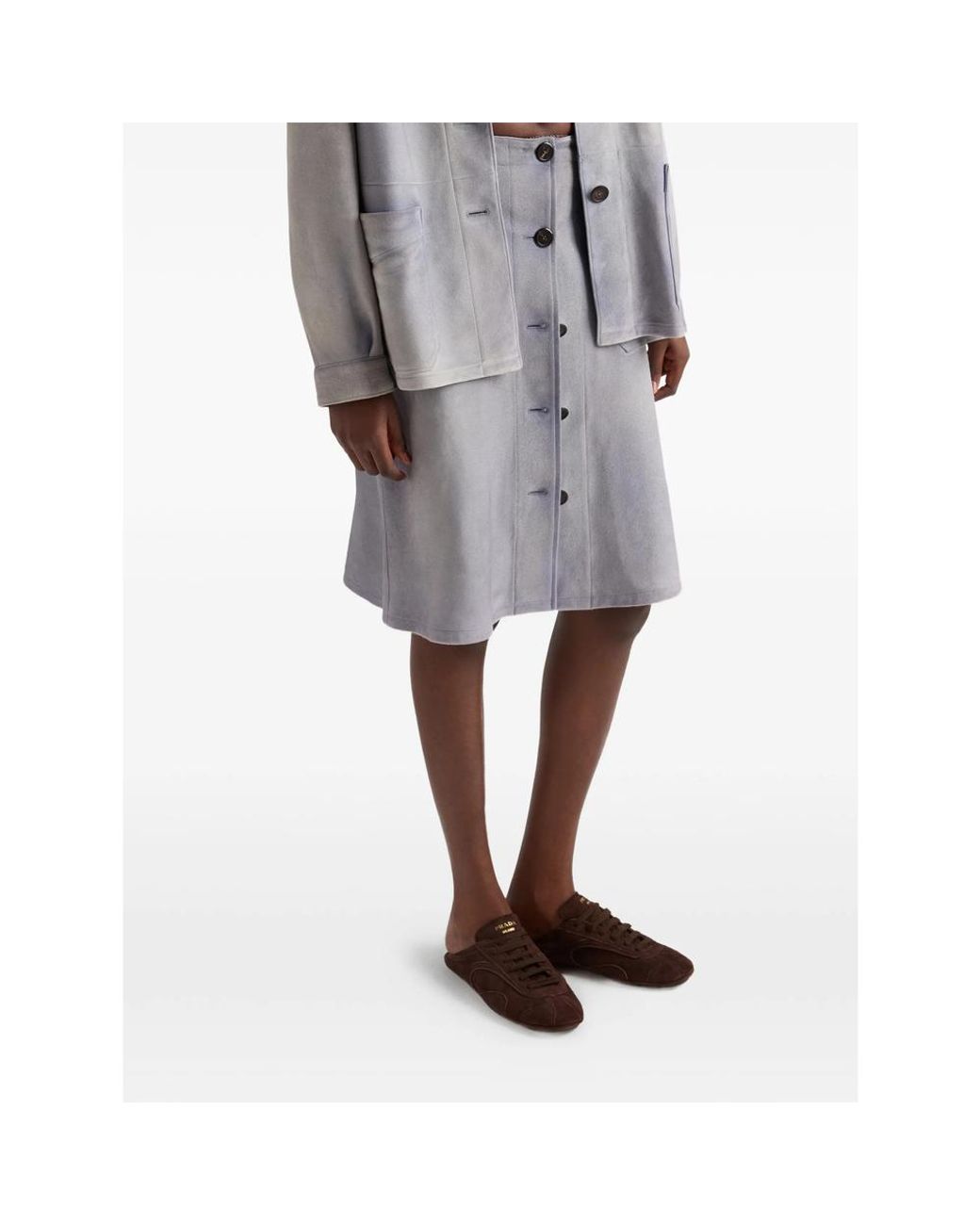 Prada Gray Button-Up Patch-Pocket Skirt