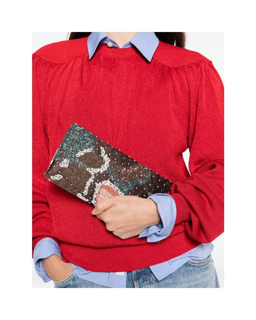 Staud Multicolor Bead-Embellished Butterfly-Pattern Clutch Bag